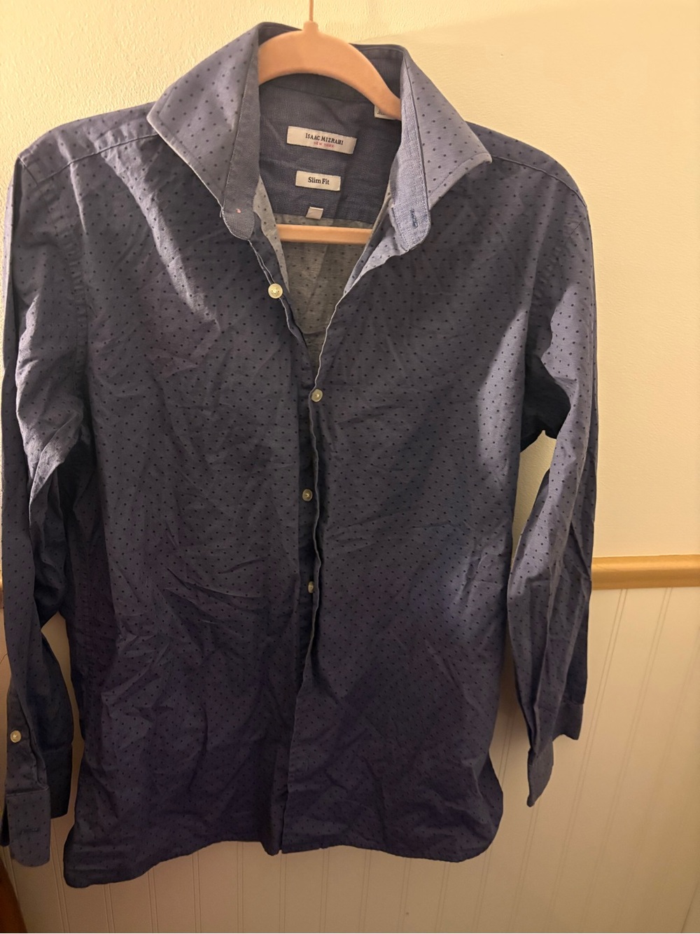 Isaac Mizrahi New York Men’s Blue Dot Slim Fit Dress Shirt 15.5 32/33